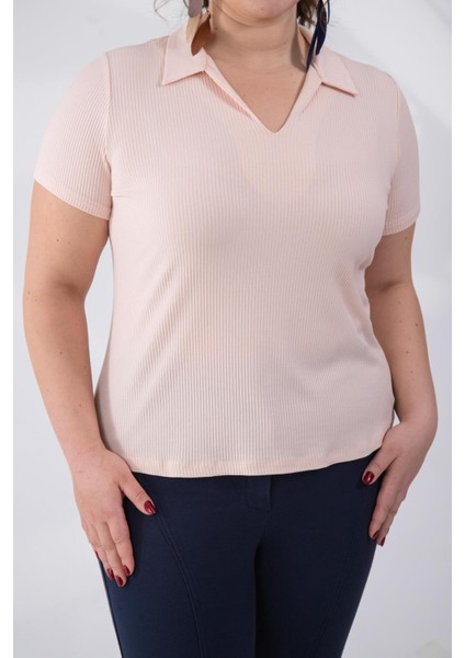 Kadın Büyük Beden Gömlek Yaka Fitilli Bluz Somon fırsatları