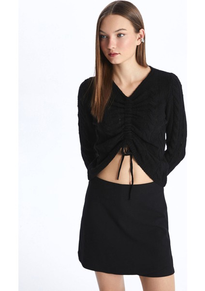 Yeni Sezon V Yaka Kendinden Desenli Uzun Kollu Kadın Triko Kazak fiyatları