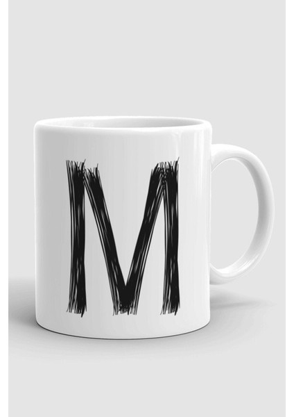Porselen M Harfli Beyaz Kupa Bardak