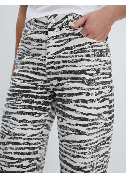Yeni Sezon Zebra Desenli Straight Fit Kadın Jean Pantolon modelleri