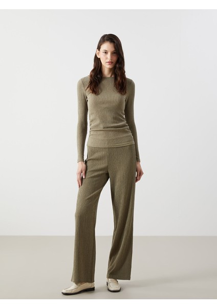 Yeni Sezon Beli Lastikli Dokulu Kadın Pantolon