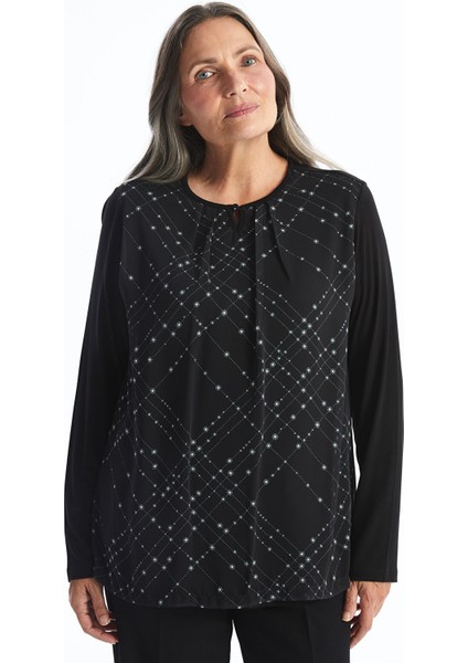 Yeni Sezon Bağlamalı Yaka Desenli Uzun Kollu Kadın Bluz