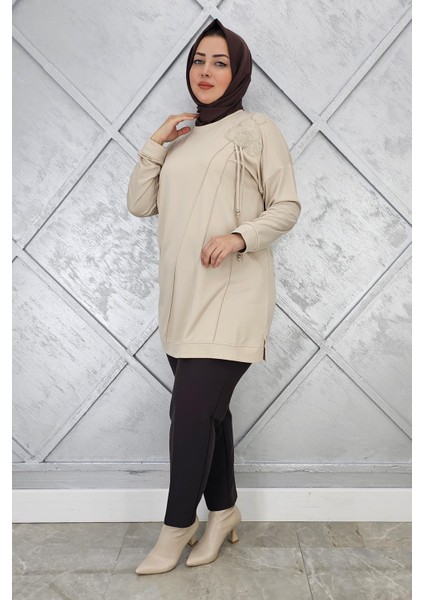 Kadın Çiçekli Nervür Dikim Detaylı Tesettür Tunik fiyatları