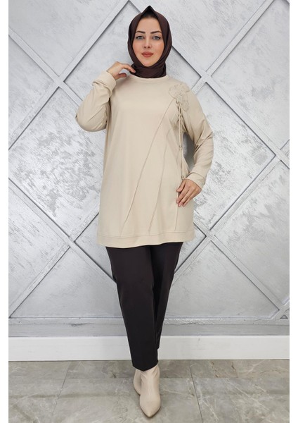 Kadın Çiçekli Nervür Dikim Detaylı Tesettür Tunik modelleri