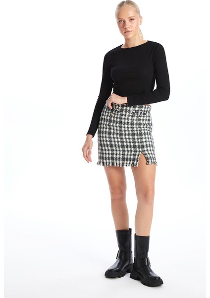 Yeni Sezon Beli Fermuarlı Ekose Kadın Etek
