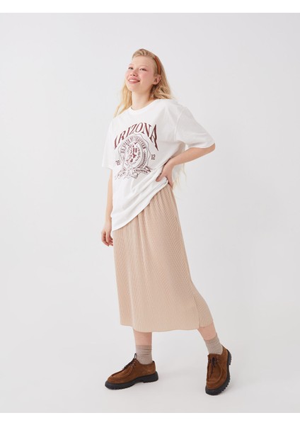 Yeni Sezon Kadın Beli Lastikli Düz Pileli Etek