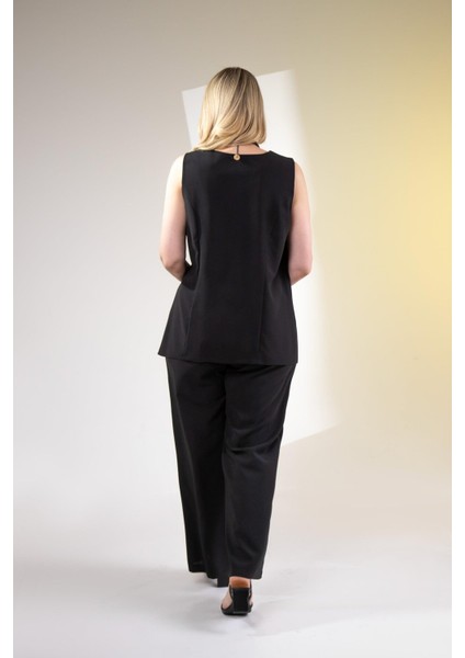 Kadın Büyük Beden V Yaka Düğmeli 2'li Takım Siyah Yeşil fırsatları