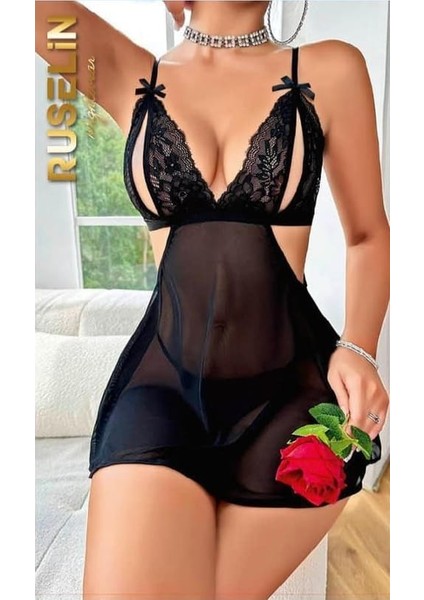 Kadın Siyah Tangalı Fantezi Gecelik