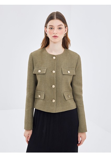Yeni Sezon Bisiklet Yaka Dokulu Kadın Tüvit Ceket modelleri