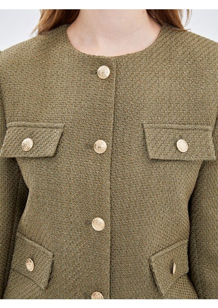 Yeni Sezon Bisiklet Yaka Dokulu Kadın Tüvit Ceket indirimleri