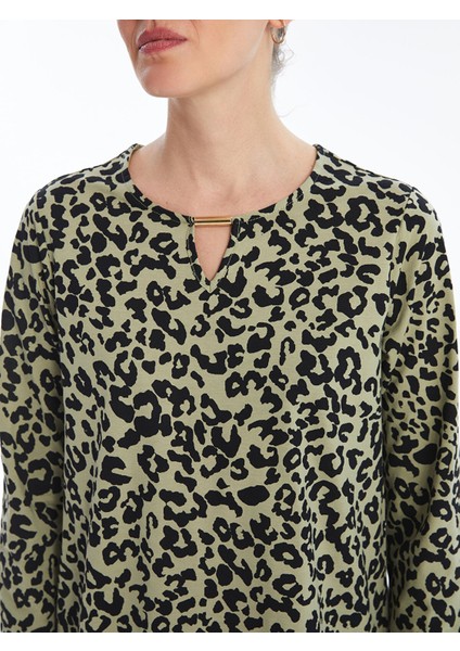 Yeni Sezon Bisiklet Yaka Leopar Desenli Kadın Bluz modelleri