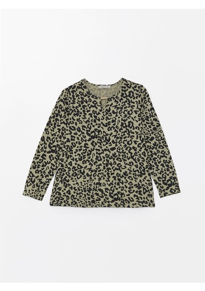Yeni Sezon Bisiklet Yaka Leopar Desenli Kadın Bluz indirimleri