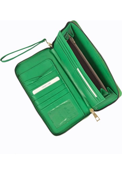 1018 Cilt Büyük Boy Cüzdan / Clutch Çanta Benetton Yeşil modelleri