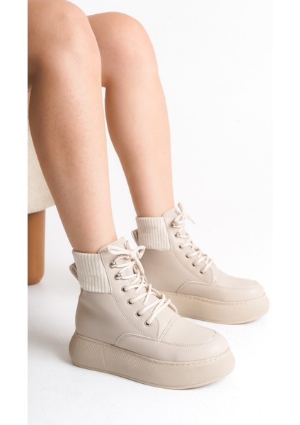 Kadın Platform Kalın Taban Bağcıklı Triko Detaylı Günlük Bot & Bootie fiyatları