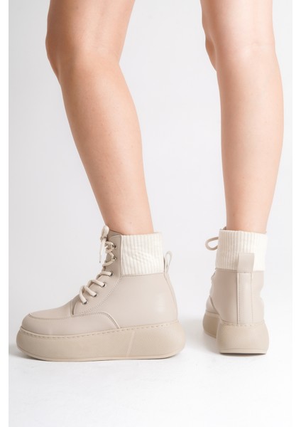 Kadın Platform Kalın Taban Bağcıklı Triko Detaylı Günlük Bot & Bootie fırsatları