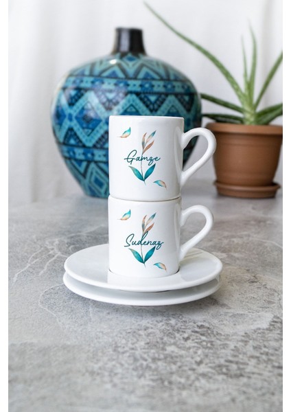 Kişiye Özel Ikili Isimli Türk Kahvesi Fincanı Tasarım Kişisel Kahve Fincanı