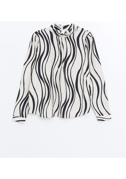 Yeni Sezon Dik Yaka Desenli Oversize Kadın Bluz indirimleri