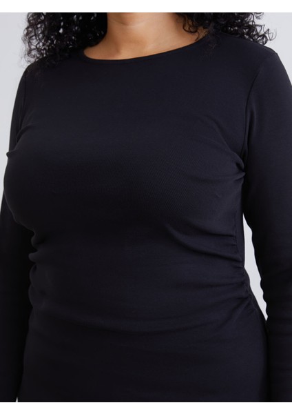 Yeni Sezon Büyük Beden Bisiklet Yaka Büzgülü Bluz fırsatları