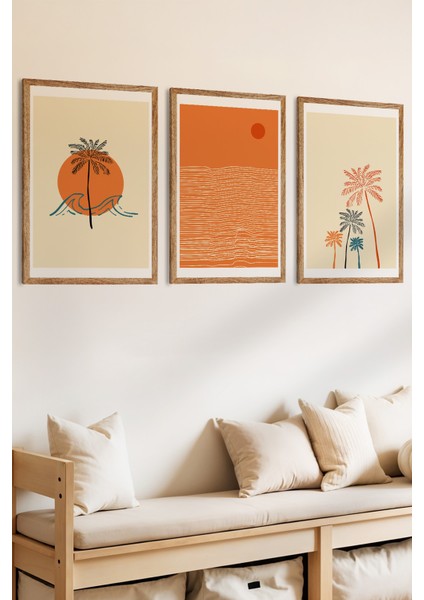 3 Parça Sıcak Tropik Temalı Ahşap Çerçeve Görünümlü Mdf Tablo Seti fiyatları