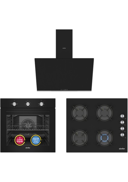 4 Fonksiyon Mekanik Siyah Power Turbo 3'lü Ankastre Set