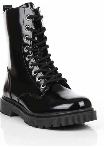 Bağcıklı Fermuarlı Kaymaz Tabanlı Siyah Cilt Kadın Bot fiyatları