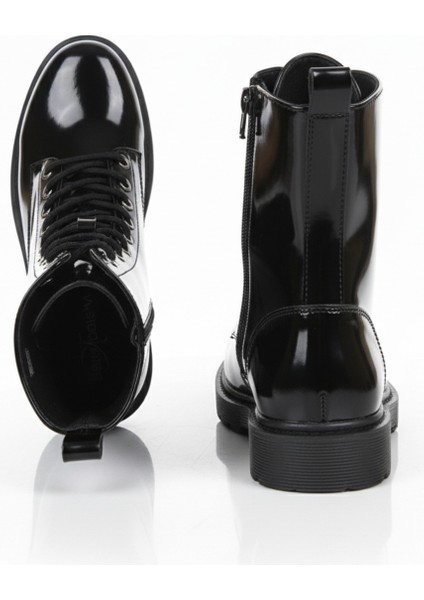 Bağcıklı Fermuarlı Kaymaz Tabanlı Siyah Cilt Kadın Bot modelleri