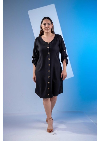 Kadın 3330447 Önü Düğmeli Siyah Elbise