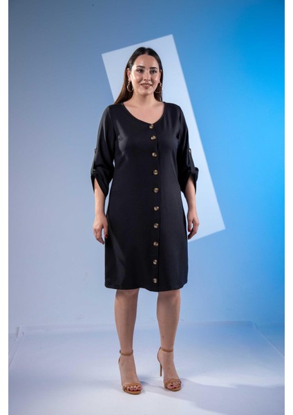 Kadın 3330447 Önü Düğmeli Siyah Elbise fiyatları