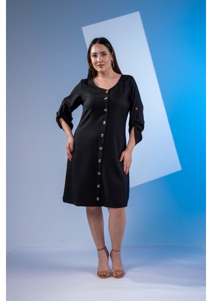 Kadın 3330447 Önü Düğmeli Siyah Elbise modelleri