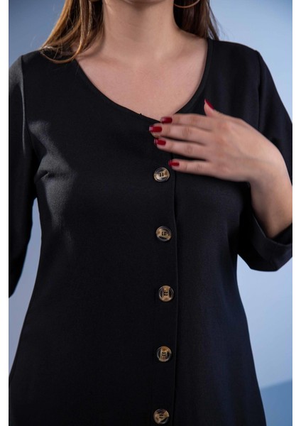 Kadın 3330447 Önü Düğmeli Siyah Elbise fırsatları