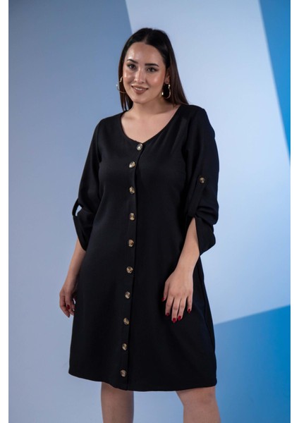 Kadın 3330447 Önü Düğmeli Siyah Elbise