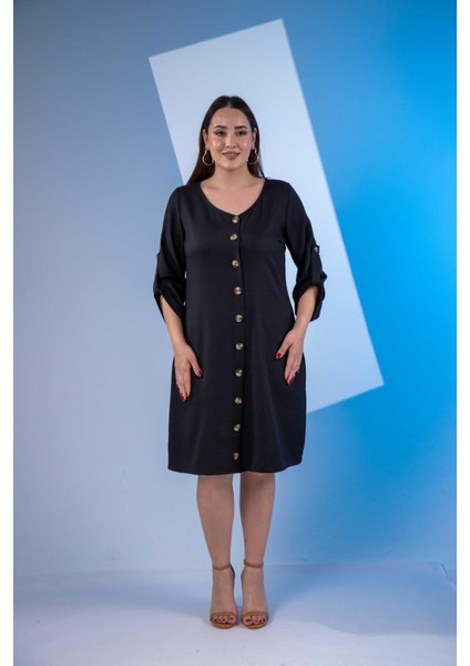 Kadın 3330447 Önü Düğmeli Siyah Elbise