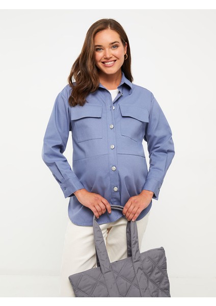 Yeni Sezon Önden Düğme Kapamalı Düz Uzun Kollu Hamile Gömlek