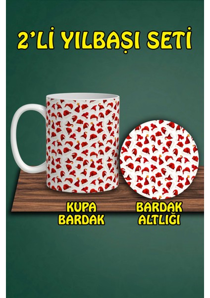 Yılbaşı Temalı Kupa ve Bardak Altlığı Seti