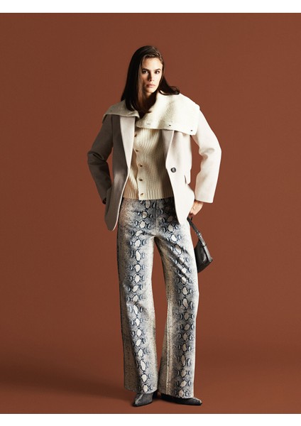 Yeni Sezon Yüksek Bel Desenli Wideleg Kadın Jean Pantolon