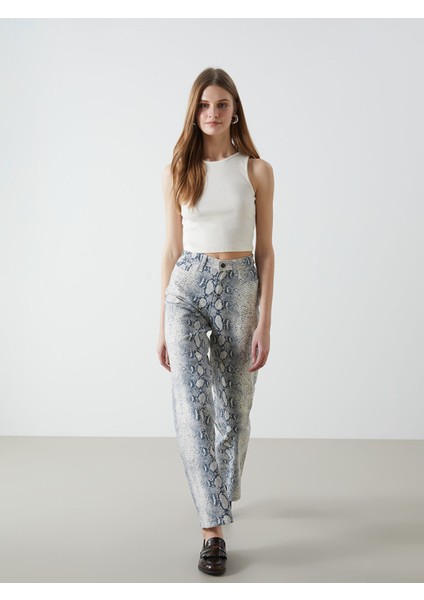 Yeni Sezon Yüksek Bel Desenli Wideleg Kadın Jean Pantolon fiyatları