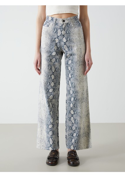 Yeni Sezon Yüksek Bel Desenli Wideleg Kadın Jean Pantolon modelleri