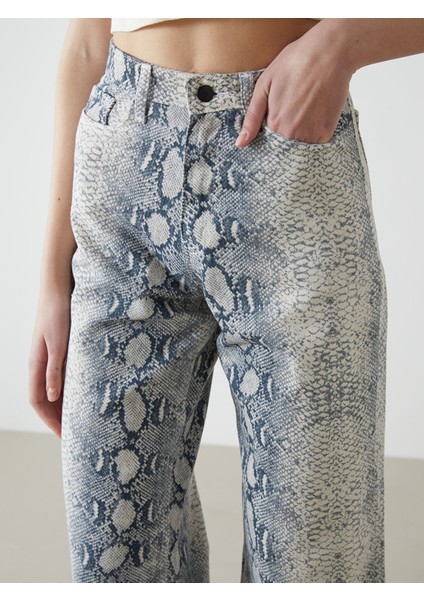 Yeni Sezon Yüksek Bel Desenli Wideleg Kadın Jean Pantolon fırsatları