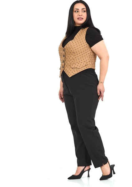 Büyük Beden Düğme Kapamalı Cep Kapaklı Astarlı Kısa Puanlı Bej Rengi Yelek fırsatları