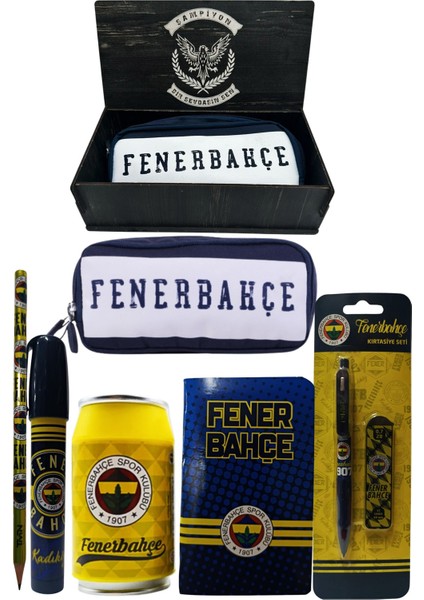 Fenerbahçe Orjinal Lisanslı Sarı Kutu Kalemtraş Ahşap Kutulu 6'lı Kırtasiye Seti
