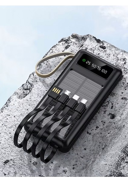 30000MAH Solar Güneş Panelli LED Ekranlı Dahili Type-C Micro USB Lightning Kablolu Çift USB Çıkışlı Powerbank fiyatları