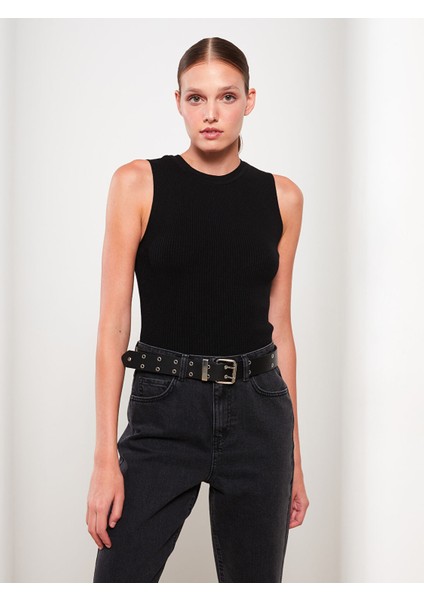 Yeni Sezon Kadın Bisiklet Yaka Düz Triko Crop fiyatları