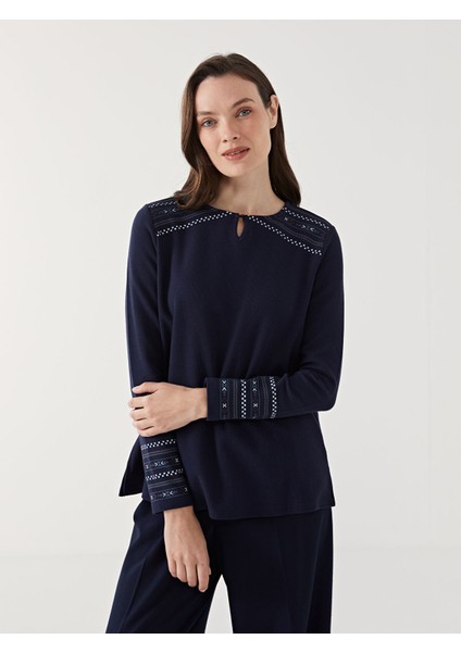 Yeni Sezon Bisiklet Yaka Desenli Kadın Bluz