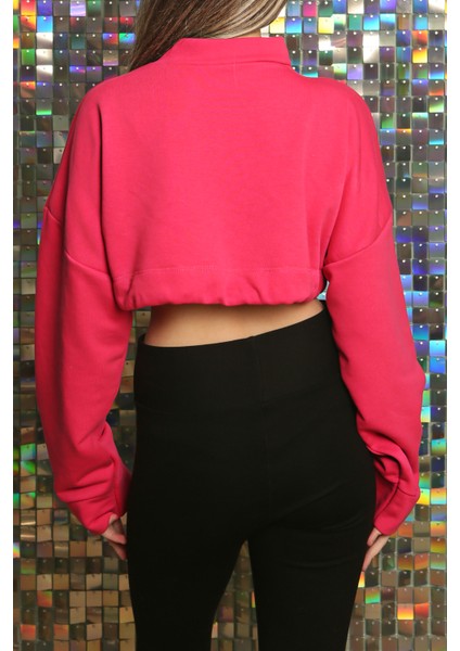 Kadın Baskılı Kuş Gözü Detaylı Kalın Şık Modern Crop Sweatshirt indirimleri