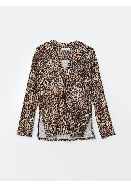 Yeni Sezon Gömlek Yaka Leopar Desenli Kadın Bluz indirimleri
