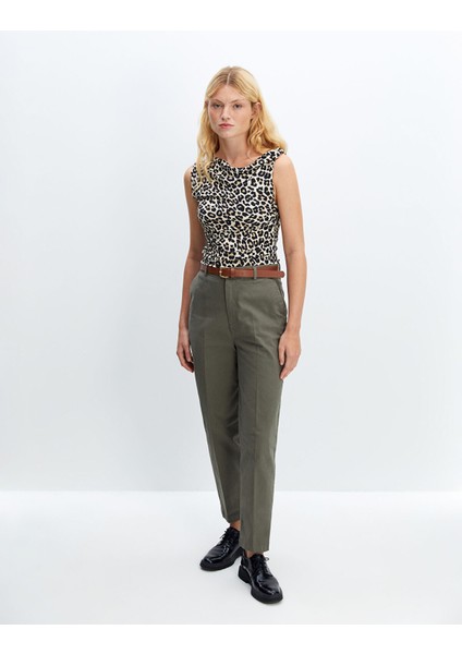 Yeni Sezon Dökümlü Yaka Leopar Desenli Kadın Bluz fiyatları