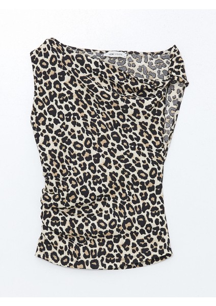 Yeni Sezon Dökümlü Yaka Leopar Desenli Kadın Bluz indirimleri