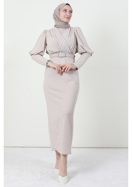 Yakası Çapraz Elbise Taş