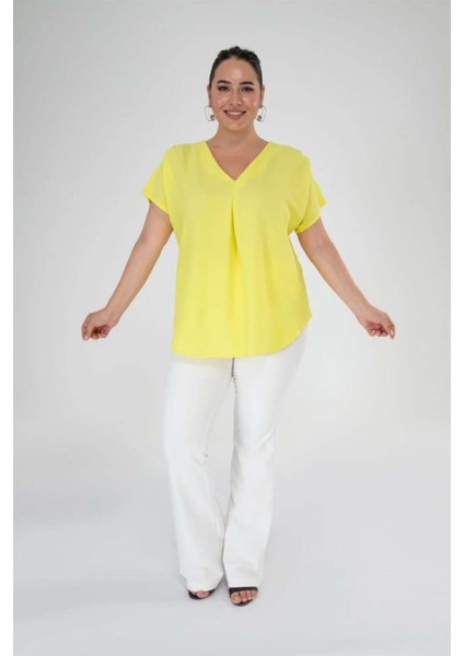 Kadın Büyük Beden V Yaka Sarı Bluz fiyatları