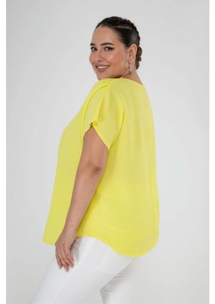 Kadın Büyük Beden V Yaka Sarı Bluz modelleri